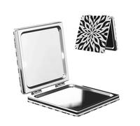 Woshuwo Specchio da viaggio astratto con motivo floreale bianco nero su entrambi i lati in pelle PU portatile compatto tascabile specchio ingranditore