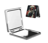 Woshuwo Specchio da viaggio con Babbo Natale, specchio cosmetico da viaggio, double-face, in pelle PU, portatile, compatto, tascabile, con ingrandimento