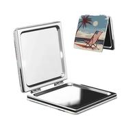 Woshuwo Specchio da viaggio con bandiera americana da spiaggia, specchio da trucco su entrambi i lati, in pelle PU, portatile, compatto, tascabile