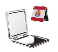 Woshuwo Specchio da viaggio con bandiera della Polinesia francese, specchio da trucco a doppia faccia in pelle PU portatile compatto tascabile