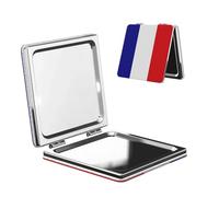 Woshuwo Specchio da viaggio con bandiera francese, specchio da trucco a doppia faccia in pelle PU portatile compatto tascabile specchio ingranditore