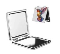 Woshuwo Specchio da viaggio con colibrì, specchio da viaggio double-face, in pelle PU, portatile, compatto, tascabile, con ingrandimento