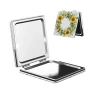 Woshuwo Specchio da viaggio con corona di girasole, specchio da viaggio double-face, in pelle PU, portatile, compatto, tascabile, con ingrandimento