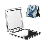 Woshuwo Specchio da viaggio con drago blu europeo su entrambi i lati, in pelle PU, portatile, compatto, tascabile, con ingrandimento