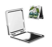 Woshuwo Specchio da viaggio con due sfere da discoteca con ciliegie verdi, specchio da viaggio double-face, in pelle PU, portatile, compatto, tascabile, con ingrandimento