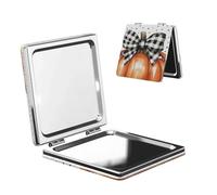 Woshuwo Specchio da viaggio con fiocco a scacchi bianco nero su due lati in pelle PU portatile compatto tascabile specchio ingranditore