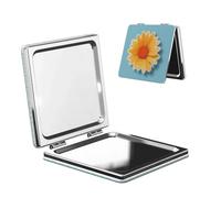 Woshuwo Specchio da viaggio con girasole giallo su azzurro specchio da viaggio double-face in pelle PU portatile compatto tascabile specchio ingranditore