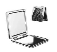 Woshuwo Specchio da viaggio con gufo bianco e nero su entrambi i lati, in pelle PU, portatile, compatto, tascabile, con ingrandimento