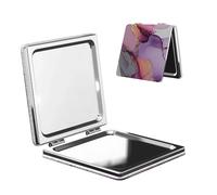 Woshuwo Specchio da viaggio con inchiostro alcolico rosa chiaro viola specchio doppio lato in pelle PU portatile compatto tascabile specchio ingranditore