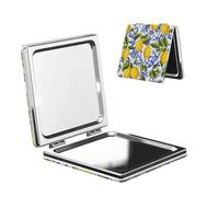 Woshuwo Specchio da viaggio con limoni gialli vibranti, doppio lato, in pelle PU, portatile, compatto, tascabile, con ingrandimento
