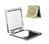 Woshuwo Specchio da viaggio con motivo crisantemo arte cinese specchio da trucco double-face in pelle PU portatile compatto tascabile specchio ingranditore