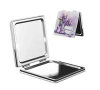Woshuwo Specchio da viaggio con orchidea viola e spa, specchio da viaggio double-face, in pelle PU, portatile, compatto, tascabile, con ingrandimento