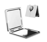 Woshuwo Specchio da viaggio con palloncino nero con scheletro teschio specchio da viaggio double-face in pelle PU portatile compatto tascabile specchio ingranditore