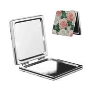 Woshuwo Specchio da viaggio con rose rosa e bianche morbide specchio da viaggio double-face in pelle PU portatile compatto tascabile specchio ingranditore