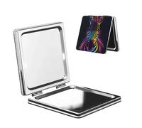 Woshuwo Specchio da viaggio con testa di zebra arcobaleno neon specchio da viaggio double-face in pelle PU portatile compatto tascabile specchio ingranditore
