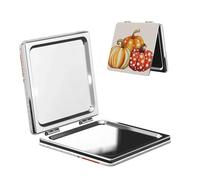 Woshuwo Specchio da viaggio con tre zucche, doppio lato, in pelle PU, portatile, compatto, tascabile, con ingrandimento