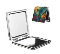 Woshuwo Specchio da viaggio con uccellino, in vetro colorato, double-face, in pelle PU, portatile, compatto, tascabile, con ingrandimento