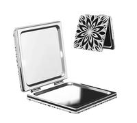 Woshuwo Specchio da viaggio estetico geometrico a forma di fiore bianco nero doppio lato in pelle PU portatile compatto tascabile specchio ingranditore