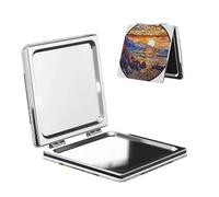 Woshuwo Specchio da viaggio in vetro colorato Rocky Beach Sunset specchio da trucco double-face in pelle PU portatile compatto tascabile specchio ingranditore