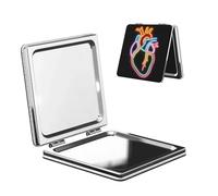 Woshuwo Specchio da viaggio per il trucco a forma di cuore umano al neon rosso arancione giallo verde specchio doppio lato in pelle PU portatile compatto tascabile specchio ingranditore