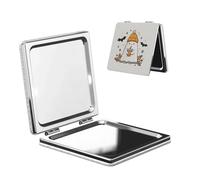 Woshuwo Specchio da viaggio per il trucco, con fantasma, in pelle sintetica, portatile, compatto, tascabile, con ingrandimento