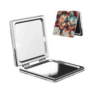 Woshuwo Specchio da viaggio per il trucco con fiori di loto, doppio lato, in pelle PU, portatile, compatto, tascabile, con ingrandimento