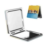 Woshuwo Specchio da viaggio per il trucco con gatti carini blu giallo cartone animato doppio lato in pelle PU portatile compatto tascabile specchio ingranditore