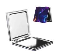 Woshuwo Specchio da viaggio per il trucco con vortici arcobaleno fluo su entrambi i lati in pelle sintetica portatile compatto tascabile specchio ingranditore