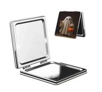 Woshuwo Specchio da viaggio per il trucco con zucca arancione fantasma che trasporta due lati in pelle PU portatile compatto tascabile specchio ingranditore