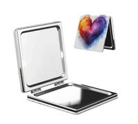 Woshuwo Specchio da viaggio per trucco a forma di cuore, in pelle sintetica, portatile, compatto, tascabile, con ingrandimento