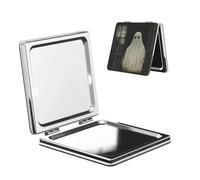Woshuwo Specchio da viaggio per trucco con fantasma di Halloween che guarda fuori dalla finestra, in pelle PU, portatile, compatto, tascabile