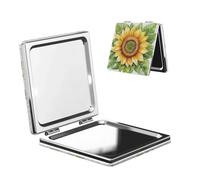 Woshuwo Specchio da viaggio semplice con girasole ad acquerello specchio da trucco a doppia faccia in pelle PU portatile compatto tascabile specchi d'ingrandimento