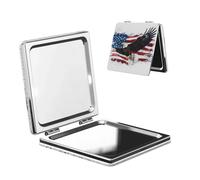 Woshuwo Specchio da viaggio vintage con aquila su una bandiera americana, specchio da viaggio double-face, in pelle PU, portatile, compatto, tascabile, con ingrandimento