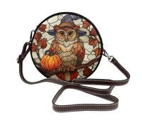 Woshuwo Stained Glass Owl Witch Hat Halloween zucca donne borse a tracolla rotonde borsa in pelle borsa a tracolla