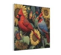 Woshuwo Stampa artistica da parete su tela con due uccelli su girasoli e farfalle, stampa estetica per dormitorio, camera da letto, soggiorno, 30 x 30 cm con cornice