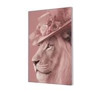 Woshuwo Stampa artistica da parete su tela con leone rosa che indossa un elegante cappello, stampa estetica per dormitorio, camera da letto, soggiorno, 30 x 45 cm, con cornice