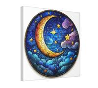 Woshuwo Stampa artistica da parete su tela con luna e stella nel cielo, stampa estetica per dormitorio, camera da letto, soggiorno, 30 x 30 cm con cornice
