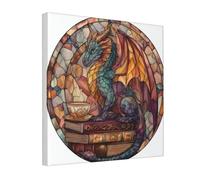 Woshuwo Stampa artistica da parete su tela con stampa artistica su tela con drago fantasy su vecchi libri, per dormitorio, camera da letto, soggiorno, 30 x 30 cm, con cornice