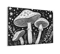 Woshuwo Stampa artistica da parete su tela con tre funghi in bianco e nero, stampa artistica per dormitorio e soggiorno, 30 x 45 cm con cornice