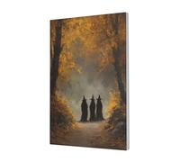 Woshuwo Stampa artistica da parete su tela con tre streghe sul sentiero della foresta autunnale, stampa estetica per dormitorio, camera da letto, soggiorno, 30 x 45 cm con cornice