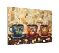 Woshuwo Stampa artistica da parete su tela con tre tazze di caffè, stile vintage, stampa artistica per dormitorio e soggiorno, 30 x 45 cm, con cornice