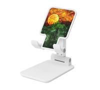 Woshuwo Sunrise Evergreen Pine Tree Forest Stained Glass - Supporto pieghevole per cellulare, angolo regolabile, altezza regolabile, compatibile con tutti gli smartphone, colore: bianco