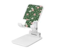 Woshuwo Supporto per cellulare pieghevole con motivo floreale vintage rosa bianco su sfondo verde ad angolo regolabile in altezza da tavolo portatile per cellulare compatibile con tutti gli smartphone