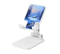 Woshuwo Supporto per cellulare pieghevole con scena invernale innevata, angolo regolabile, altezza da scrivania, portatile, compatibile con tutti gli smartphone, stile bianco