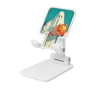 Woshuwo Supporto per cellulare pieghevole con testa di zucca fantasma bianca retrò Halloween regolabile in altezza Supporto per cellulare portatile da tavolo compatibile con tutti gli smartphone