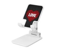 Woshuwo Supporto per cellulare pieghevole in legno nero a forma di cuore fluorescente rosso neon regolabile in altezza supporto per cellulare portatile da tavolo compatibile con tutti gli smartphone