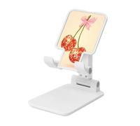 Woshuwo Supporto pieghevole per cellulare con due ciliegie e palline da discoteca, angolo regolabile, altezza regolabile, compatibile con tutti gli smartphone, colore bianco