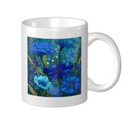 Woshuwo Tazza in ceramica blu con fiori selvatici, elegante tazza da caffè tee, tazza per acqua per casa e ufficio, 325 ml