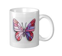 Woshuwo Tazza in ceramica con farfalla rosa e ali rosse, elegante tazza da caffè tee, tazza per acqua per casa e ufficio, 325 ml