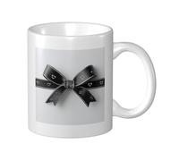 Woshuwo Tazza in ceramica con fiocco nero e piccolo cuore argentato, elegante tazza da caffè Tee Drinkware tazza per acqua per casa ufficio 325 ml